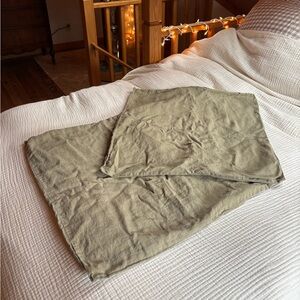 West Elm Set of 2 100% Linen Olive Green Euro Pillowcases
